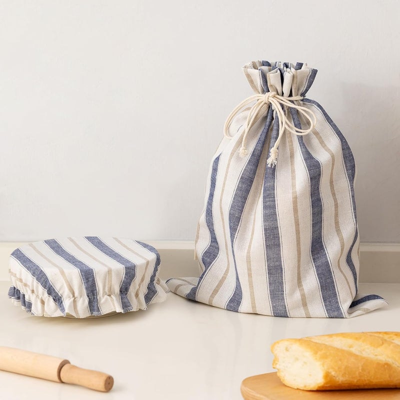 GobiSea Linen Bread Bag for Homemade Sourdough Bread with Proofing Cover, Reusable Linen Sourdough Bread Storage Bag - Plastic Lined - with Proofing Bowl Cover - Image 1